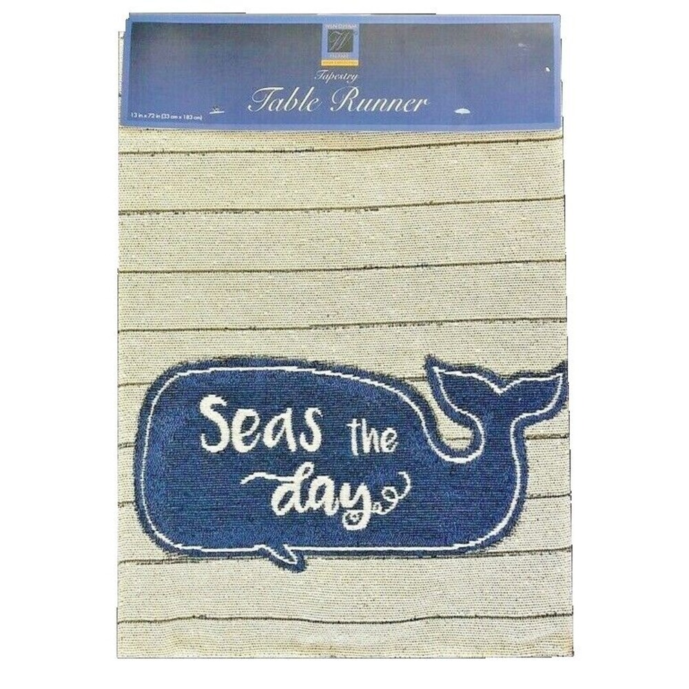 Summer Tapestry Table Runner Seas the Day Whale Coastal Beach House 13x72